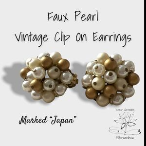 Vintage Faux Pearl Clip on Earrings Marked Japan